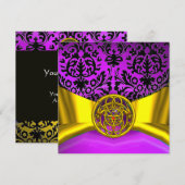 TWIN DRAGONS GOUD PURPER ZWART DAMAST MONOGRAM KAART (Voorkant / Achterkant)
