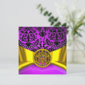 TWIN DRAGONS GOUD PURPER ZWART DAMAST MONOGRAM KAART (Staand voorkant)