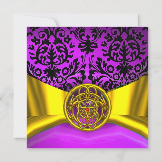 TWIN DRAGONS GOUD PURPER ZWART DAMAST MONOGRAM KAART (Voorkant)