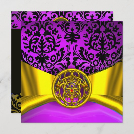 TWIN DRAGONS GOUDE PAARSE ZWARTE DAMAST MONOGRAM KAART (Voorkant / Achterkant)