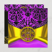 TWIN DRAGONS GOUDEN PAARSE ZWARTE DAMAST MONOGRAM KAART (Voorkant / Achterkant)