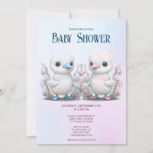 Twin Ducks Bloemen Baby shower Uitnodiging (Voorkant)