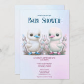 Twin Ducks Bloemen Baby shower Uitnodiging (Voorkant / Achterkant)