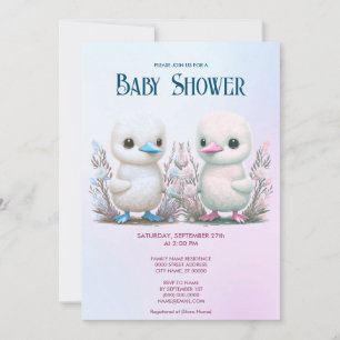 Twin Ducks Bloemen Baby shower Uitnodiging
