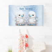Twin Ducks Blue Floral Baby shower Welkom Spandoek (Insitu)