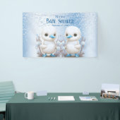 Twin Ducks Blue Floral Baby shower Welkom Spandoek (Beurs)