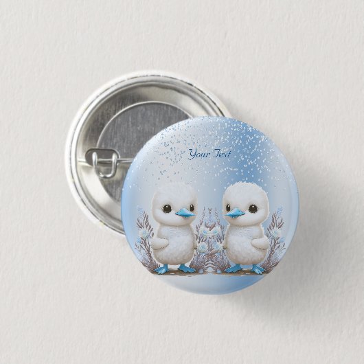 Twin Ducks Blue Floral Button (Voorkant /achterkant)