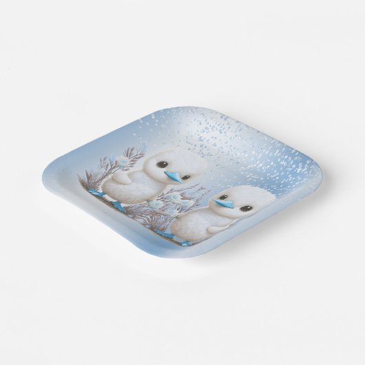 Twin Ducks Blue Floral Paper Bord (Gebogen)