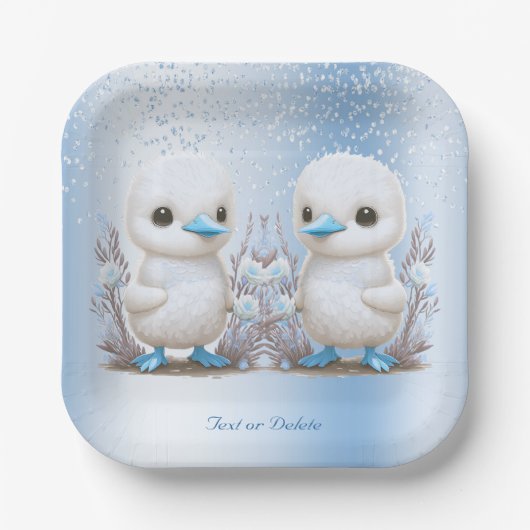 Twin Ducks Blue Floral Paper Bord (Voorkant)