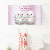 Twin Ducks Pink Floral Baby shower Welkom Spandoek (Insitu)