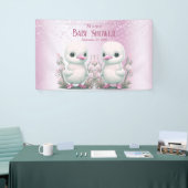 Twin Ducks Pink Floral Baby shower Welkom Spandoek (Beurs)