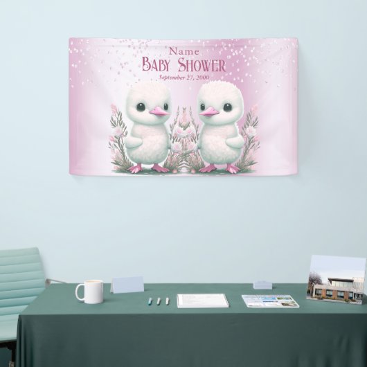 Twin Ducks Pink Floral Baby shower Welkom Spandoek (Beurs)