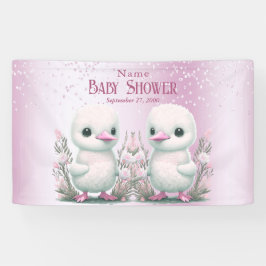 Twin Ducks Pink Floral Baby shower Welkom Spandoek