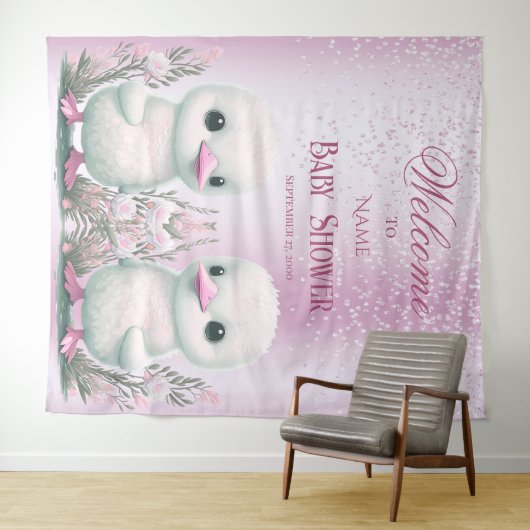 Twin Ducks Roze Bloemen Achtergrond Wandkleed (In Situ (horizontaal))