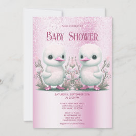 Twin Ducks Roze Bloemen Baby shower Invitation Kaart