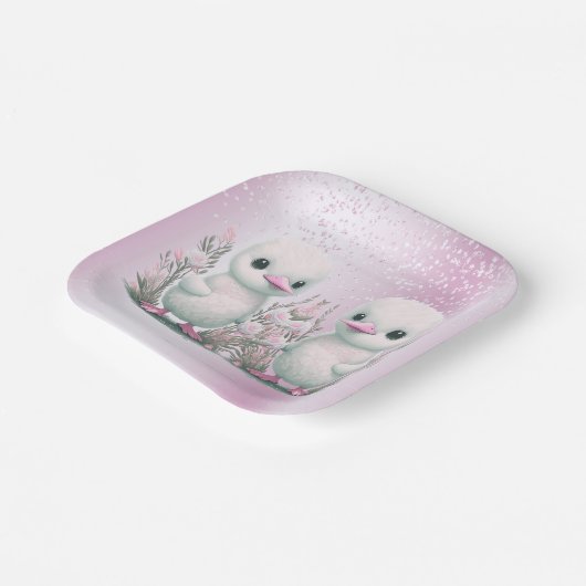 Twin Ducks Roze Bloemen Papier Bord (Gebogen)