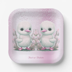 Twin Ducks Roze Bloemen Papier Bord