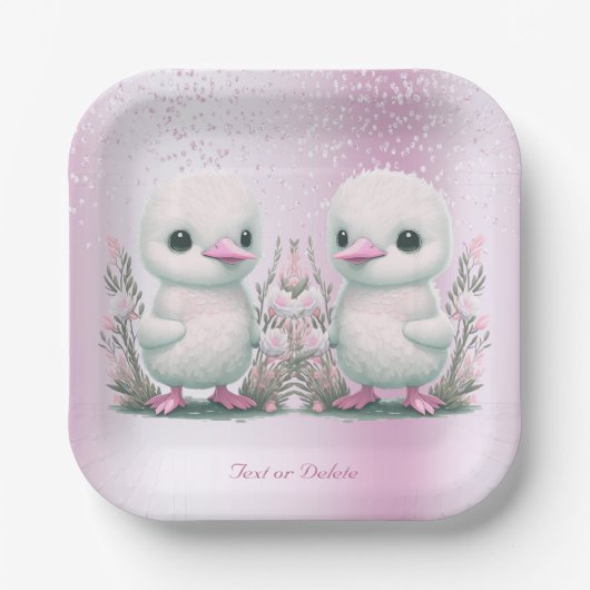 Twin Ducks Roze Bloemen Papier Bord (Voorkant)