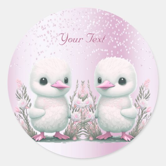 Twin Ducks Roze Bloemen Sticker (Voorkant)