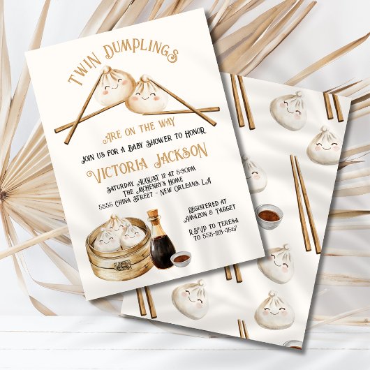 Twin Dumplings Dim Sum Genderneutraal Baby shower Kaart