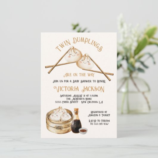 Twin Dumplings Dim Sum Genderneutraal Baby shower Kaart (Staand voorkant)