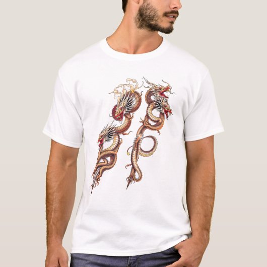 Twin Eastern Dragons Roaring T-shirt (Voorkant)