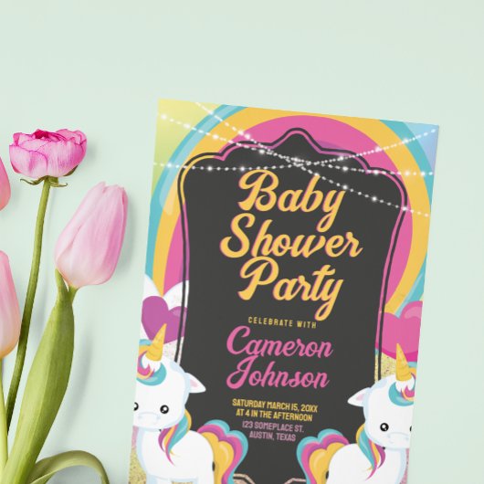 Twin Eenhoorns Baby shower Schattige Kleurrijk Kaart