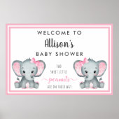 Twin Elephant Baby Girl Shower Welkom Poster (Voorkant)