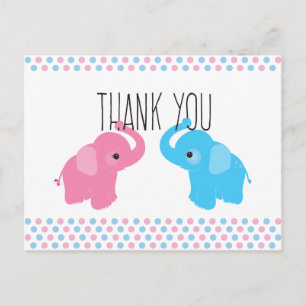 Twin Elephant Baby shower Bedankt Briefkaart