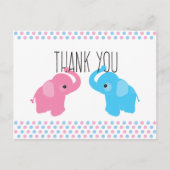 Twin Elephant Baby shower Bedankt Briefkaart (Voorkant)