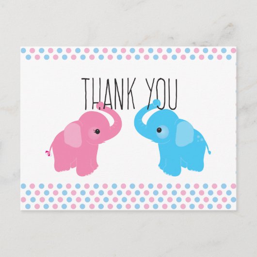 Twin Elephant Baby shower Bedankt Briefkaart (Voorkant)