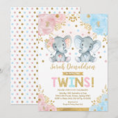 Twin Elephant Baby shower Boy & Girl Twins Kaart (Voorkant / Achterkant)