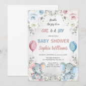 Twin Elephant Baby Shower Boy & Girl Twins Kaart (Voorkant / Achterkant)