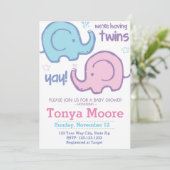 Twin Elephant Baby shower Invitation (broederlijk) Kaart (Staand voorkant)