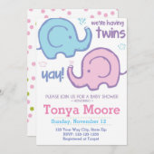 Twin Elephant Baby shower Invitation (broederlijk) Kaart (Voorkant / Achterkant)