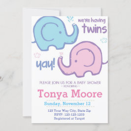 Twin Elephant Baby shower Invitation (broederlijk) Kaart
