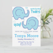 Twin Elephant Baby shower Invitation (jongens) Kaart (Staand voorkant)