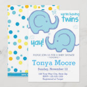 Twin Elephant Baby shower Invitation (jongens) Kaart (Voorkant / Achterkant)