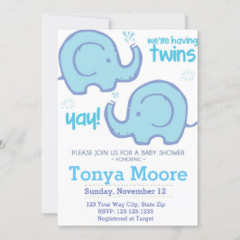 Twin Elephant Baby shower Invitation (jongens) Kaart