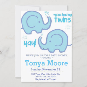 Twin Elephant Baby shower Invitation (jongens) Kaart