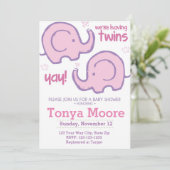 Twin Elephant Baby shower Invitation (meisjes) Kaart (Staand voorkant)