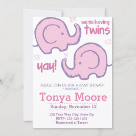 Twin Elephant Baby shower Invitation (meisjes) Kaart