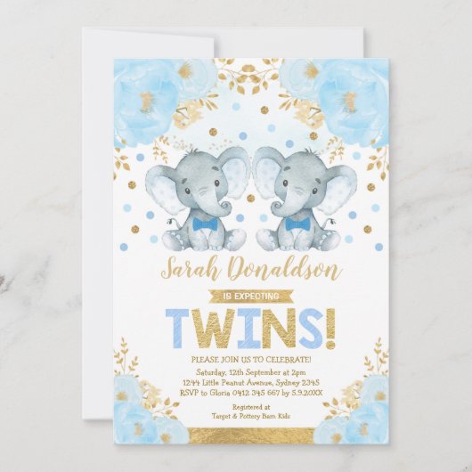 Twin Elephant Boys Kleine Heren Baby shower Kaart (Voorkant)