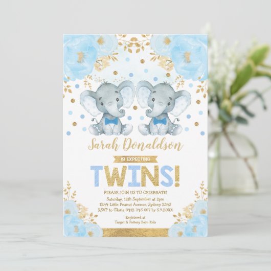 Twin Elephant Boys Kleine Heren Baby shower Kaart (Staand voorkant)