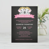 Twin Elephant Sunflower Baby shower Chalkboard Kaart (Staand voorkant)