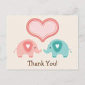 Twin Elephants Baby shower Dank u Briefkaart (Voorkant)