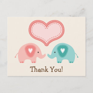 Twin Elephants Baby shower Hartelijk dank Briefkaart