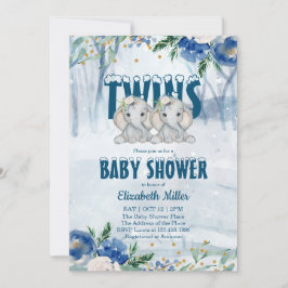 Twin Elephants Winter Baby shower Invitation