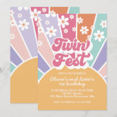 Twin Fest Rainbow Sunshine Daisy 1e Verjaardag Kaart (Voorkant / Achterkant)