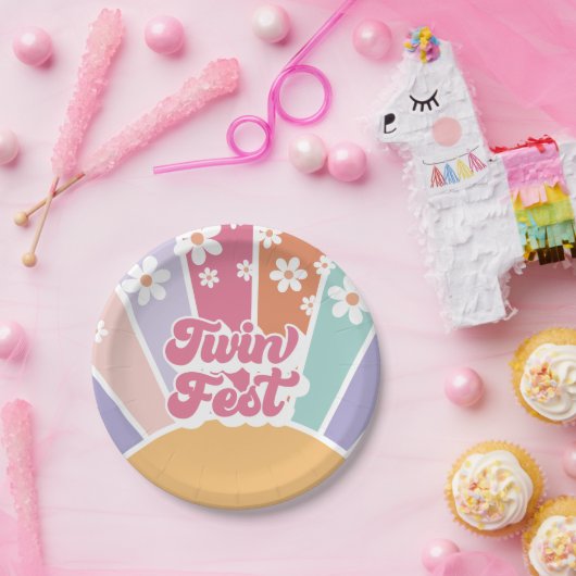 Twin Fest Retro Sunshine Rainbow Daisy Papieren Bordje (Feest)